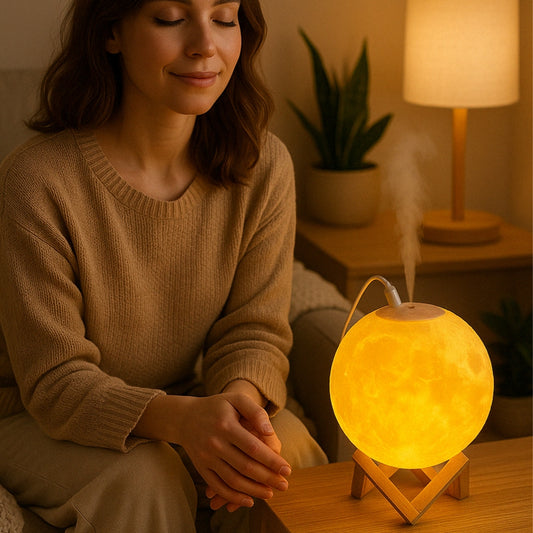 Lámpara Humidificadora 3 en 1 – Luz Nocturna, Difusor y Decoración Lunar