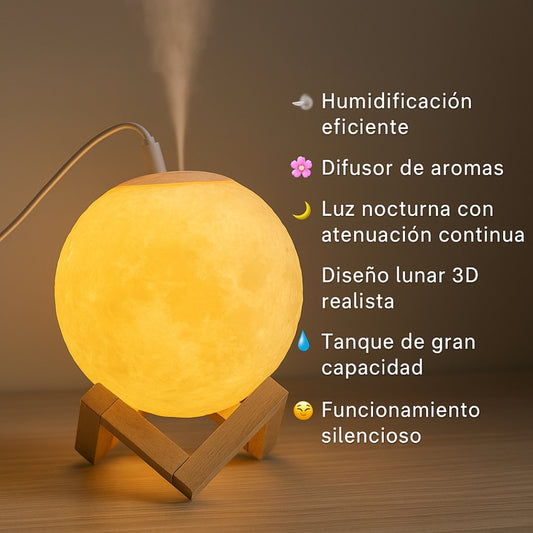 Lámpara Humidificadora 3 en 1 – Luz Nocturna, Difusor y Decoración Lunar